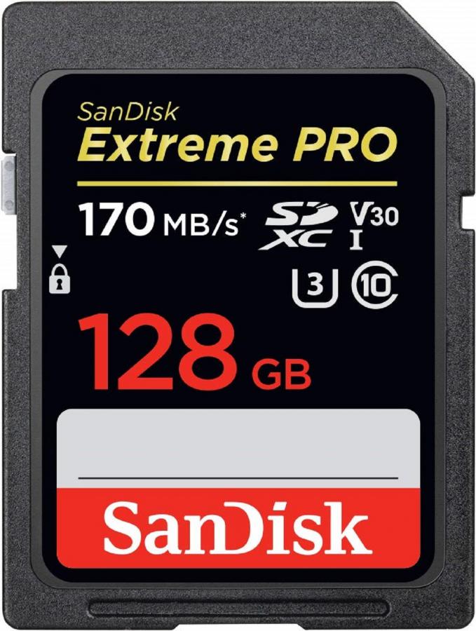 Карта памяти sandisk sdxc extreme pro class 10 uhs i u3 170 90mb s 128gb